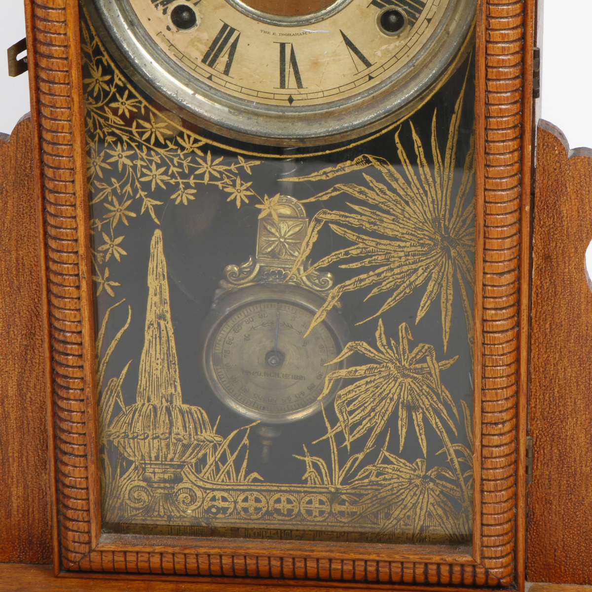 1897 E. Ingraham Co. Oak Gingerbread Mantel Clock EBTH